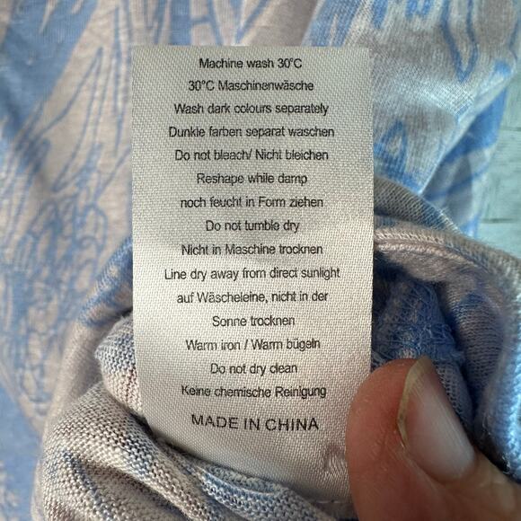 Poetry womens linen henley top Dolman sleeve floral print blue & cream coastal - Picture 6 of 9